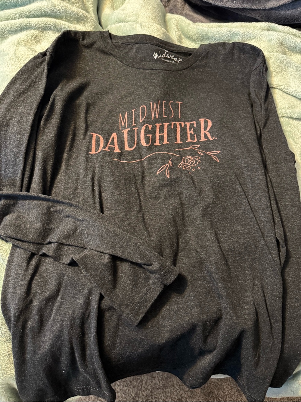Midwest Daughter Long Sleeve Tee - Charcoal with Pink Graphic